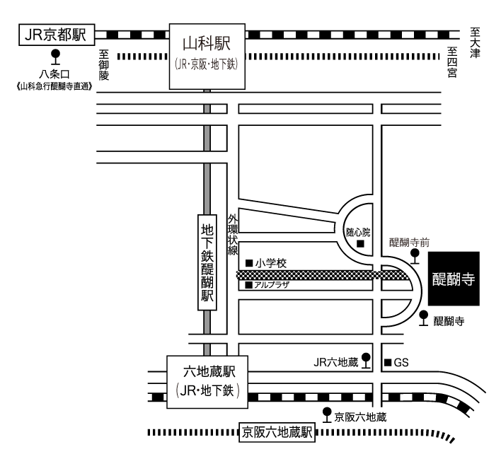 醍醐寺までの地図
